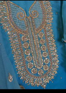 Blue Embroidered dress material