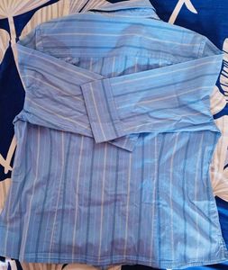 Light Sky Blue Xl Women Stripped Shirt