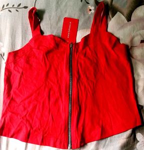 Red Zip-Front Crop Top