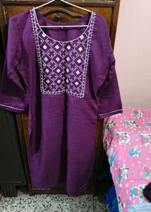 Purple Embroidered Kurti With Pant