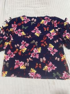 Floral Top - L Navy Blue