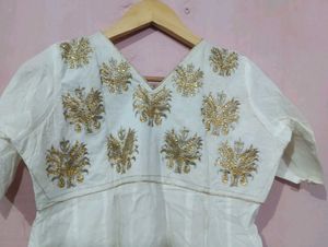white anarkali suit with plazo