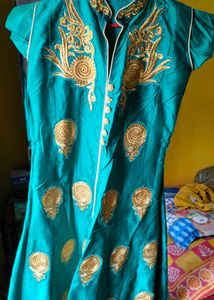 Teal & Gold Embroidered Kurti