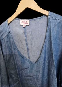 2 XL Denim Top with Pom-Poms