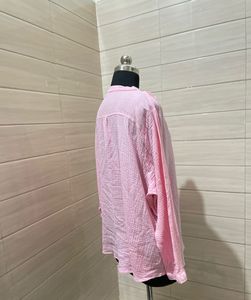 Pintresty Oversized Pink Gauze Button-Down Top