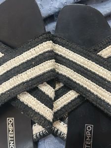 Black And White Strappy Beach Flats