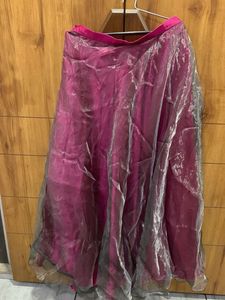 Magenta & Sheer Overlay Skirt & Embroidery Blouse