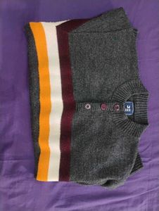 Striped Buttoned Gray Sweater