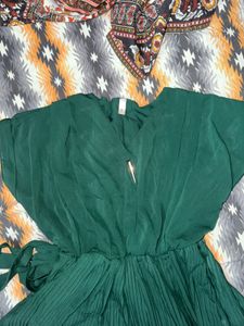 Green Pleated Midi Dress