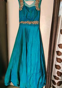 Teal Embellished Backless Formal Gown