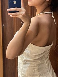 Cream Halter Ruched Mini Dress with Bead Detailing