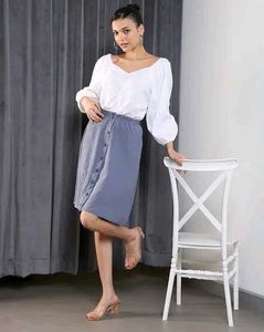 Chic Blue Button-Front Skirt