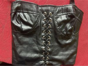 Black Corset Leather Crop Top