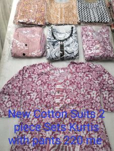 New Pure Cotton Suits 2 Piece Sets Kurtis With Pan