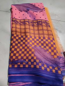 Elegant Pink Georgete Saree With Cotton Ful Blouse