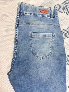 Light Blue Pleated Denim Jogger Jeans