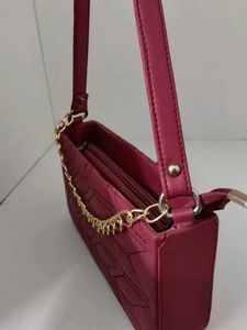 Classy Maroon Shoulder Bag With Gold Chain