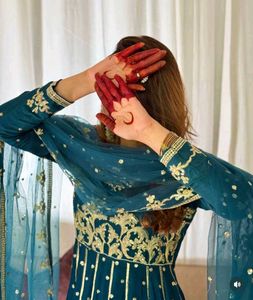 Teal Embroidered Anarkali Suit