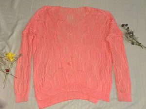 Peach Knit V-Neck Pullover