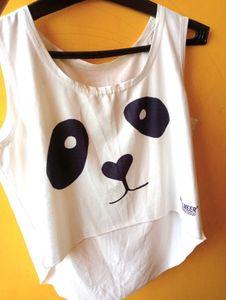 Sleevless Printerest Crop Top White Panda Print