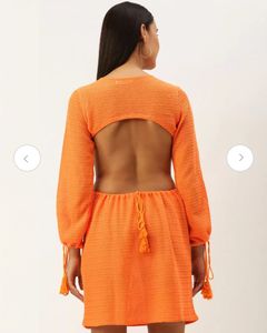 Orange Self-design A-line Dress For Women