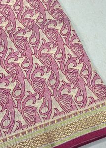 Maroon &amp; Cream Floral Printed Cotton Saree