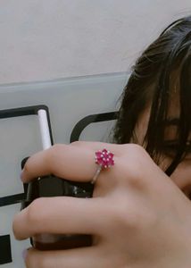 925 Silver Ring Pink Flower