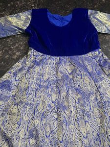 Velvet Grand Royal Blue Gown With Dupatta And Belt