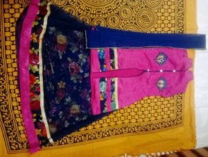 Girls Pink &amp; Navy Lehenga Choli