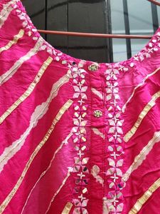 Pink Mirror Work Kurti