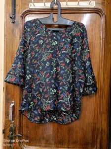 Black Colour Floral Print Fancy Top