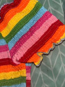 Rainbow Striped Smocked Top
