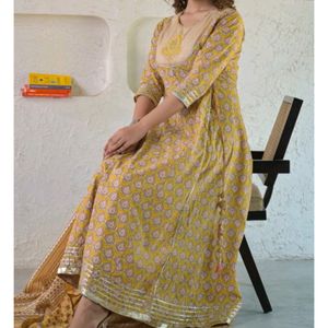 Yellow Angrakha Kurti With Pant
