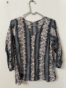 Blue V Neck Top