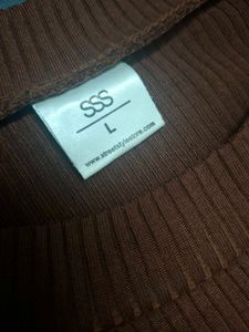 Rust Brown Ribbed Knit Full Sleeve Top – Size L