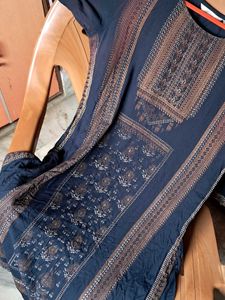 MAX Golden Motif Knee Length Navy Blue Kurti