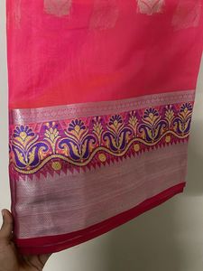 Pink &amp; Silver Dual Embellished Saree