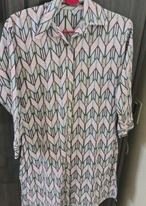 Patterned Button-Down Shirt Dress