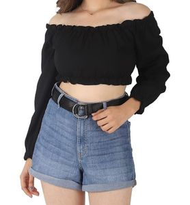 Solid Pattern Off Shoulder Black Crop Top