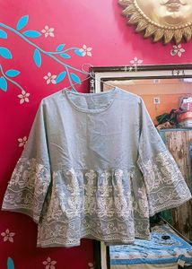 Light Grey Embroidered Top
