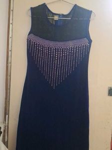 Navy Embellished Sleeveless Dress