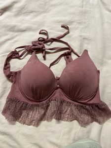 Mauve Lace Trim Bikini Top