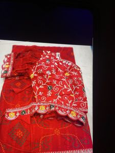 Sarees Teal Printed Fabric Set
