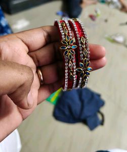 Red &amp; Blue Stone Bangles