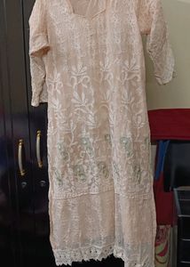 Peach Colour Thread Work Dress