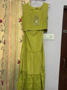 Lime Green Crop Top & Tiered Maxi Skirt