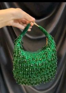 Emerald Beaded Crescent Bag