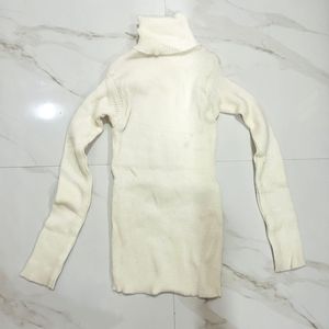 Cream Ribbed Turtleneck Sweater