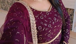Libas Purple Embroidered Anarkali Suit