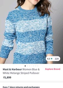 Mast &amp; Harbour Women Blue &amp; White Melange Striped